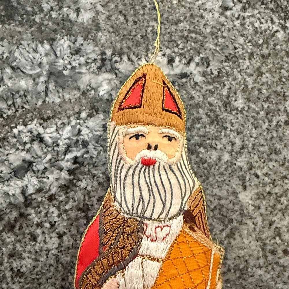Vintage handmade embroidered Santa King Christmas ornament 2/$20